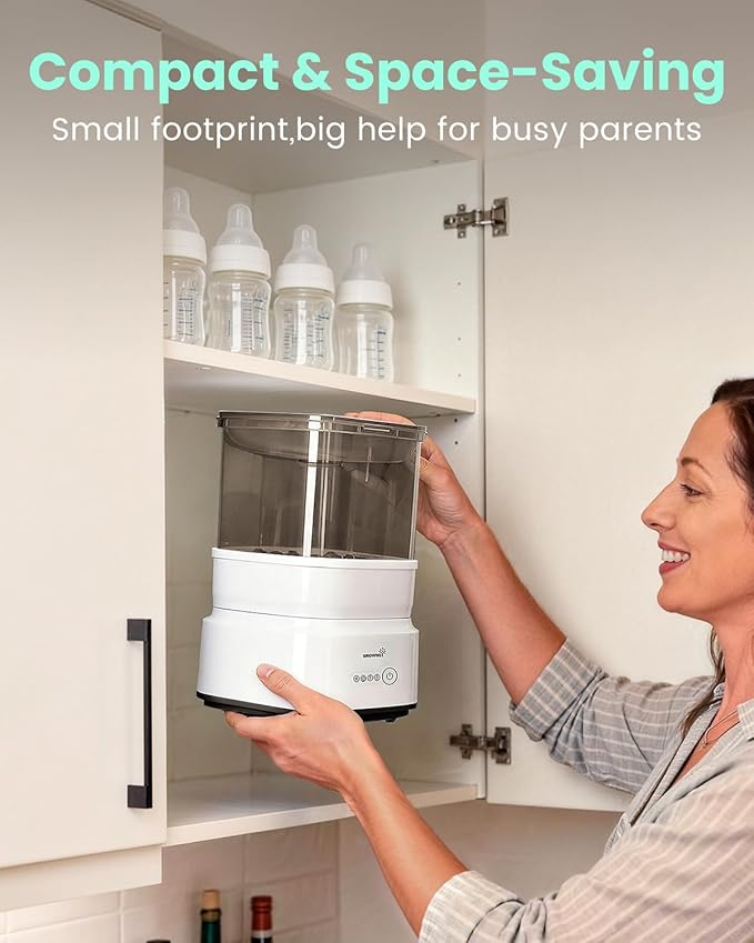 Bottle Sterilizer and Dryer, Compact Electric Steam Baby Bottle Sterilizer (Esterilizador de Biberones), Bottle Sanitizer for Baby Bottles, Pacifiers, Pump Parts Black