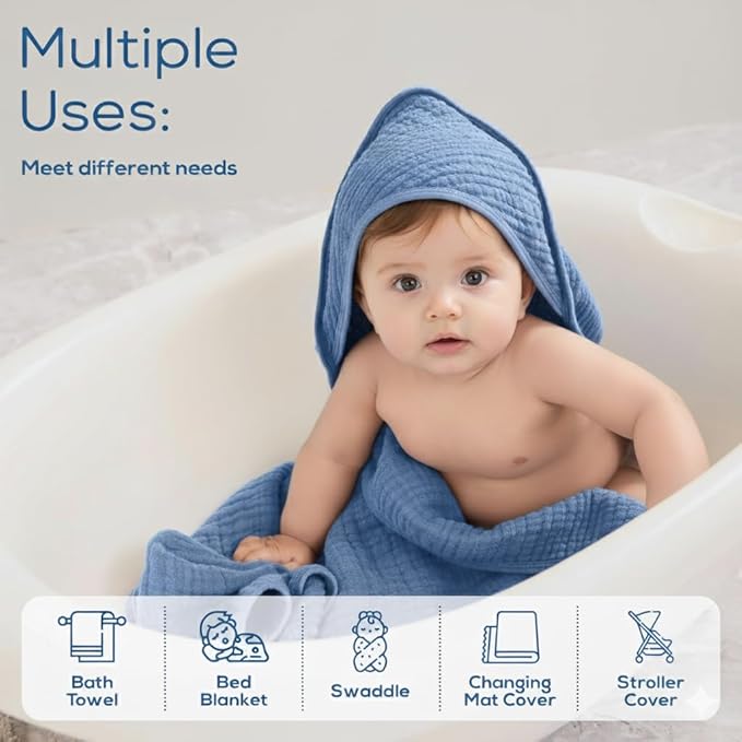 Muslin Hooded Baby Towels for Newborns, 32"x32", 100% Cotton ??6 Layers Super Soft Absorbent Breathable, Baby Bath Towel, Toddler Bath Towel ??Pack of 2