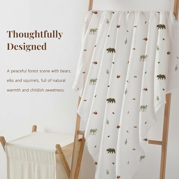POMISO Muslin Swaddle Blankets for Boys & Girls, Newborn Receiving Blankets, 4 Pack Soft Breathable Baby Swaddles, Large 47x47 Inches, Forest Animals