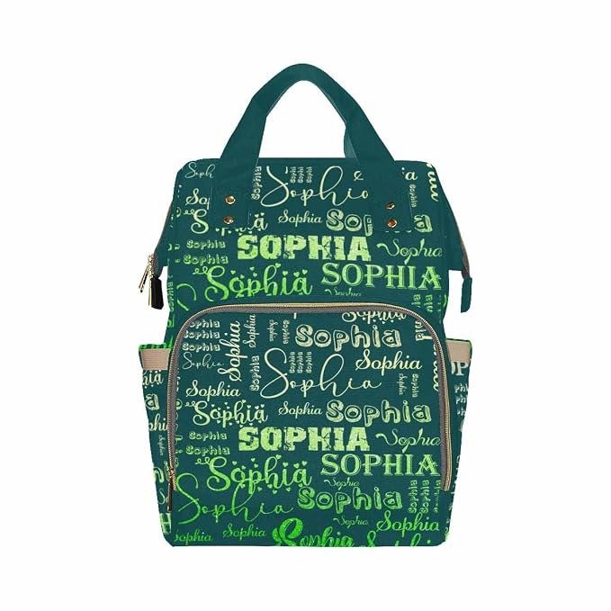 InterestPrint Custom Name Diaper Bag Personalized Dark Green Gradient Logo Text Nappy Bags Customized Signature Diapering Bag Casual Daypack Travel Backpack Shoulder Bag for Hiking Camping Work