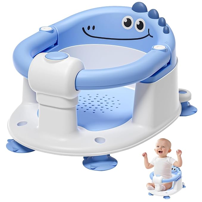 TPN Baby Bath Seat for Babies 6 Months & Up, Non-Slip Toddler Bath Seat with 5 PCS Waterproof Emoji Stickers, Portable Infant Bath Seat for Baby(Blue)
