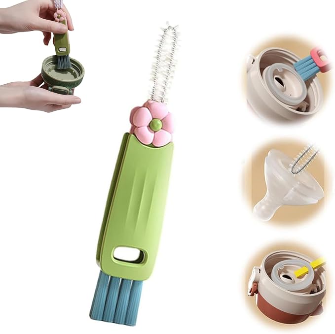 3 in 1 Cup Lid Gap Cleaning Brush, Multifunctional Bottle Cup Lid Detail Brush Straw Cleaner Tools, Portable Cup Lid Cleaner with Brush, Home Kitchen Cleaning Gadgets Tools (Green)
