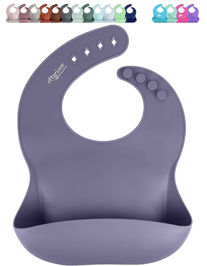 otterlove Silicone Bib ??100% Pure Platinum LFGB Baby Bibs with No Fillers ??Wide Food Catching Pocket ??Easy Clean ??Mess Proof ??Dishwasher Safe ??BPA and Phthalate Free