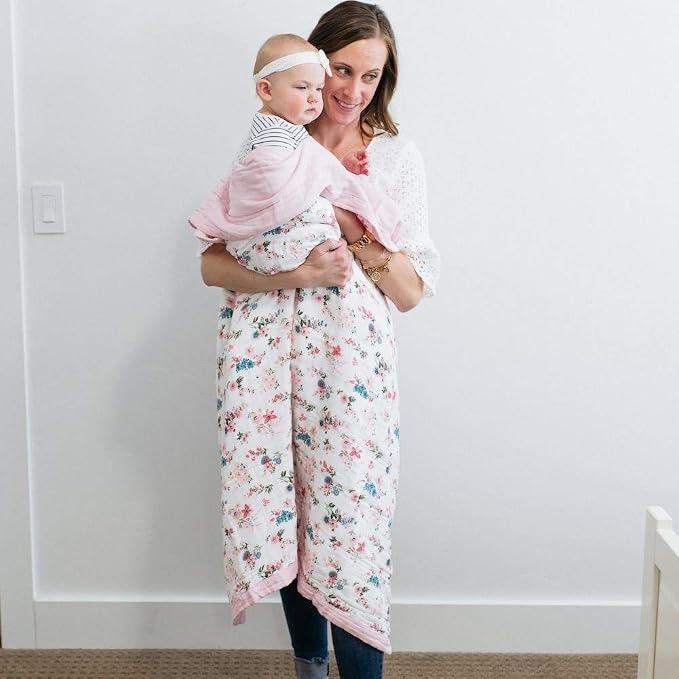 GRACED SOFT LUXURIES Muslin Baby Blanket | Breathable, Ultra-Soft Muslin Quilt | Perfect Receiving Blankets for Boys & Girls | Pastel Floral - 47” x 47”