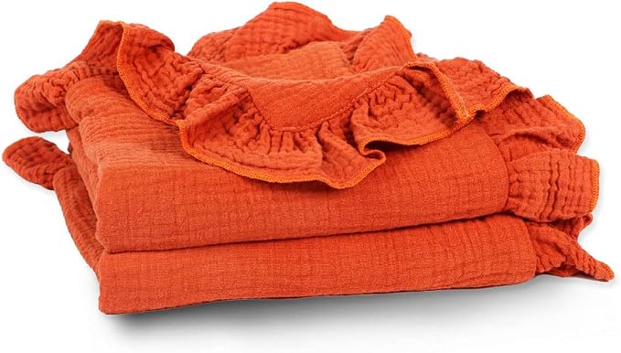 90cm 35Inch Warm Cozy Baby Wrap Blanket With Ruffle Unisex Dark Orange Khaki White Yellow For Bedtime Travel Muslin Blanket Personalized Blanket Boy Baby