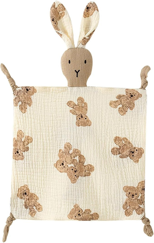 Organic Cotton Muslin Lovey Blanket, Organic Cotton Muslin Bunny Security Blanket Soft & Breathable Lovie Baby Gifts for Boys and Girls