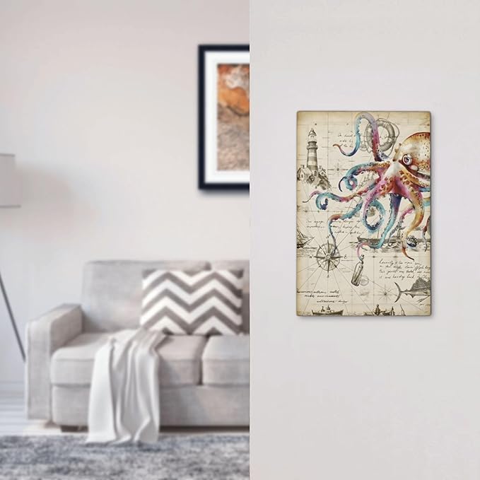 Cool Colorful Nautical Octopus Ocean Kraken Vintage Light Switch Cover Plate 1 Gang No Device Blank Electrical Wall Plates Faceplate Decorative Switch Plate Covers for Bathroom Farmhouse Decor