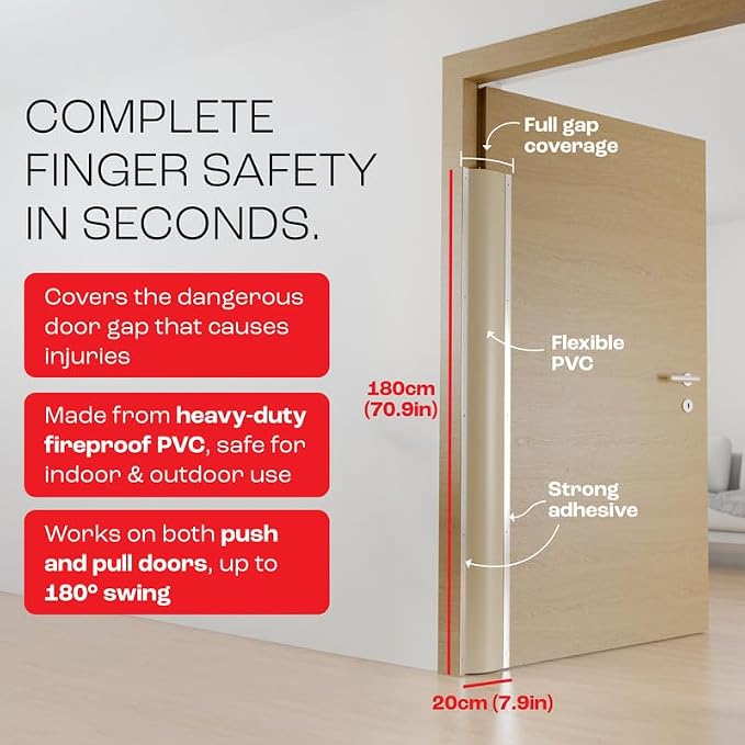 Door Finger Pinch Guard, Heavy Duty Child Safety Finger Protector for Door Hinges, Baby Proofing Jam Protector, Easy Install with Included Tape, Door Safety for Indoor/Outdoor, Cream, 1-Pack