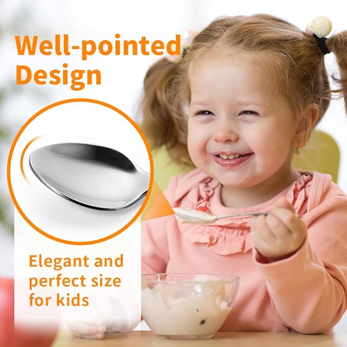4 Piece Stainless Steel Toddler Forks and Spoons with Smooth Rounded Edges | Self-Feeding Toddle Utensil Set for Babies 1+ Year Old | Dishwasher Safe Baby Silverware Set