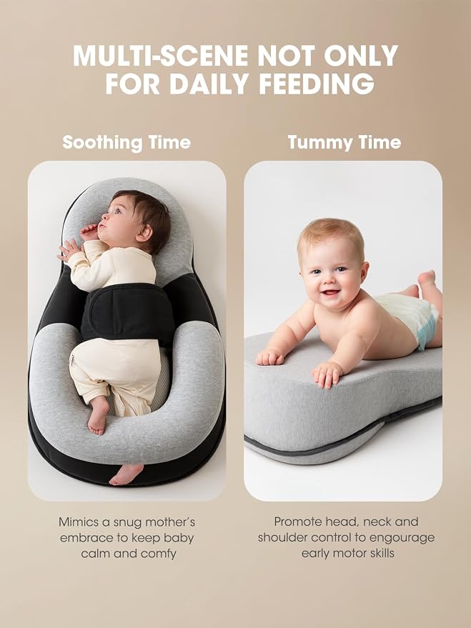 Breast Feeding Pillow for Mom and Baby: Adjustable Feeding Pillow with Detachable Layers, Wider Baby Nursing Pillow, 3D Fabric Cover and Firm Foam Support