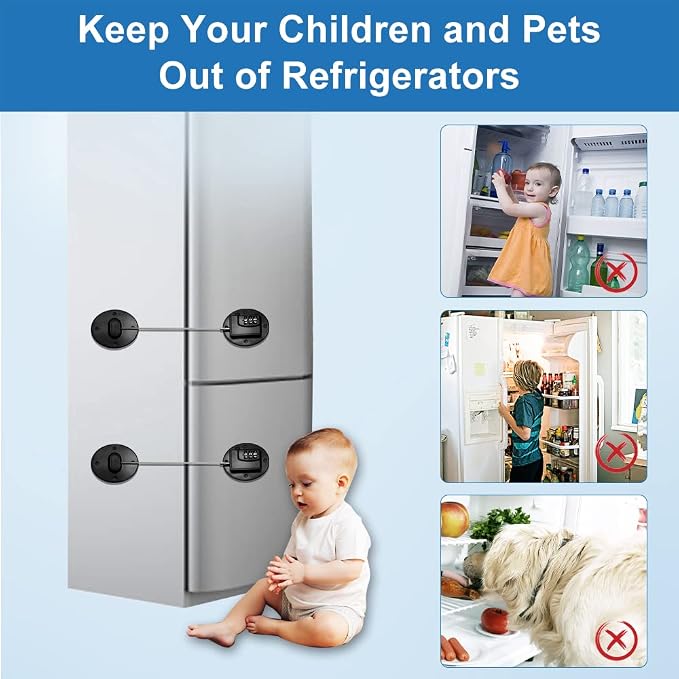 AOSITE Keyless Digital Lock - Multi-Purpose Child Proof Latches for Refrigerator, Freezer, Cabinet, Drawer & Wardrobe, No-Drill Adhesive Safety Lock with Combination Code (1Pack Black)