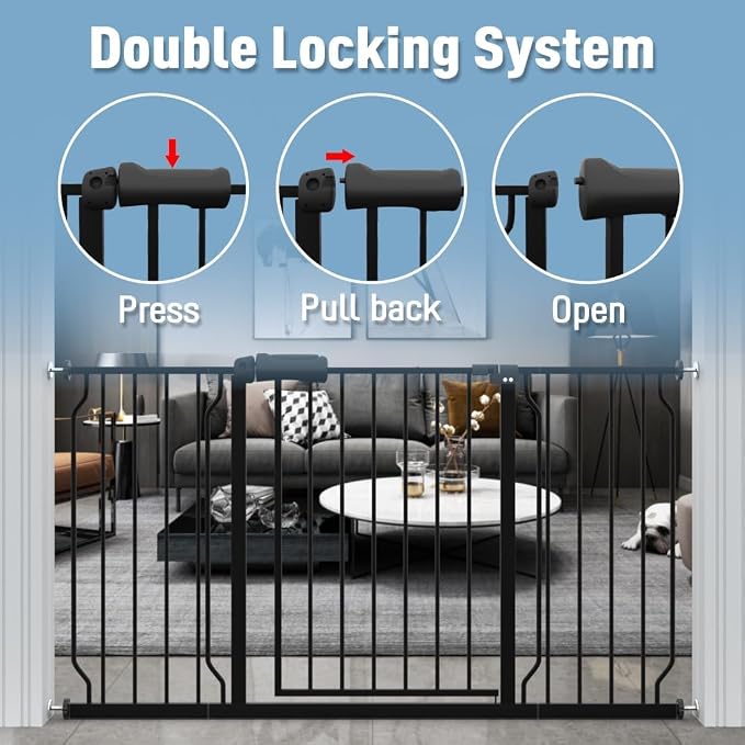 ALLAIBB Extra Wide Pressure Mount Baby Gate Auto Close Black Metal Child Dog Pet Safety Gates with Walk Through for Stairs,Doorways,Kitchen and Living Room (71.65-85.03"/182-218cm)