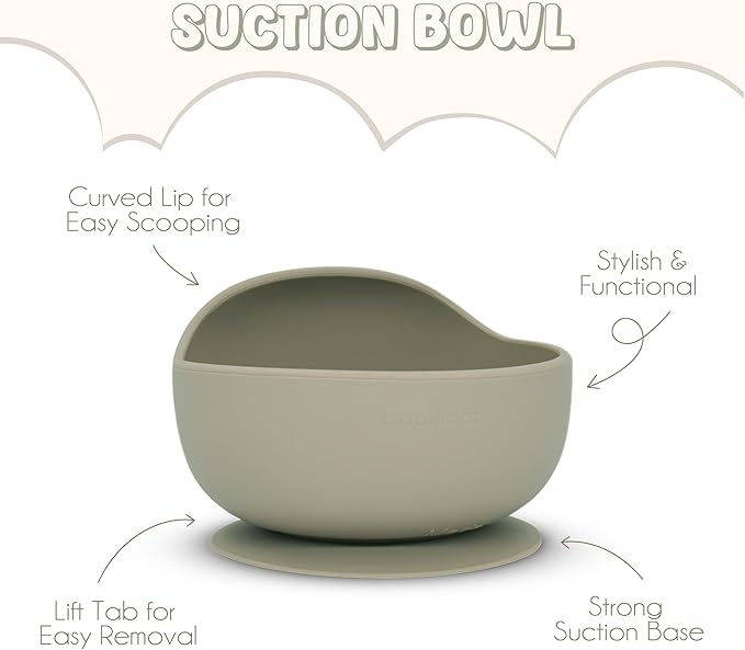 Silicone Baby Feeding Set - 100% Pure LFGB Premium Silicone - 8 Piece Feeding Set: Bib, Straw Cup, Suction Plate & Bowl, Fork & Spoon, Self-Feeding Spoons - BPA-Free, BPS-Free (OLIVE)