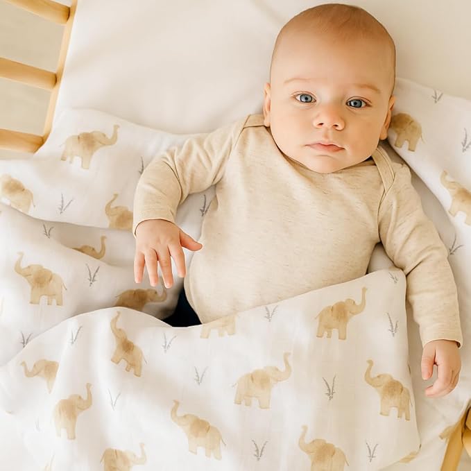 Featherhead??100% Cotton Muslin Swaddle Blankets for Baby Girl - Large 47?�x 47??- Pre-Washed, Soft, & Breathable - Newborn Essential & Perfect Baby Registry Gift (2 Pack - Elephant)