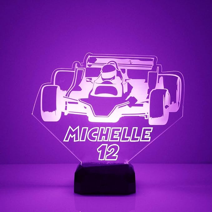 Indy Car Custom LED Sign Night Light Lamp with Remote - Personalized Name or Image Display, Clear Acrylic Light Up Home Decor, 16 Colors & 4 Modes - Made in The USA