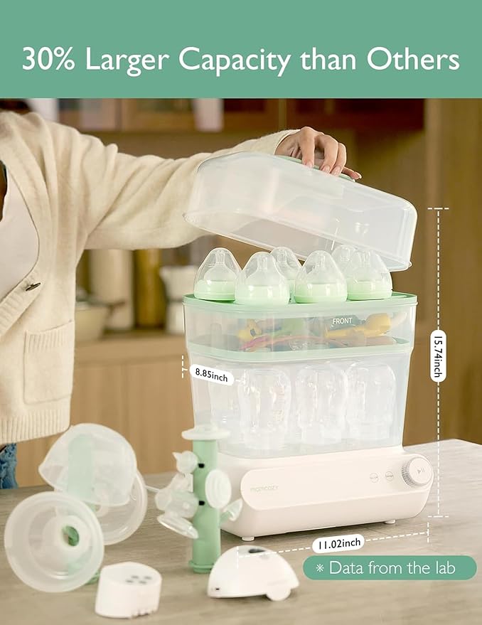 Momcozy 3 Layers Large Bottle Sterilizer and Dryer & Momcozy Bottle Brush Kit Green