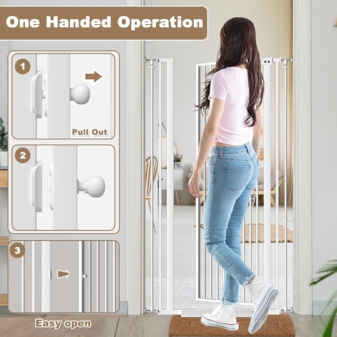 57" Extra Tall Cat Gate for Doorways, 52.76'' - 57.48'' Wide High Pressure Mounted Dog Gate, Tall Pet Gates for Doorways No Drilling, Auto Close Safety Baby Gates for Dogs Cats(White)
