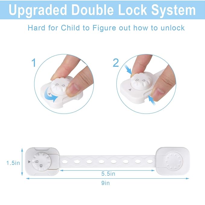 SPY KIDS Child Safety Locks Latches for Drawers Cupboard Cabinet Fridge Door Toilet Seat and Dustbin |Strong Adhesive 3M Tape |White Color |8.6 Inches (Pack of 6Pcs, Grey)