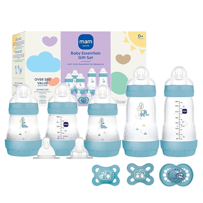 MAM Easy Start Anti-Colic Baby Bottle & Pacifier Set, 5 Self Sterilizing Bottles (3X 5oz, 2X 9oz) & 3 Original Pacifiers 0??6 Months + Extra Nipples, Newborn Feeding Gift Set