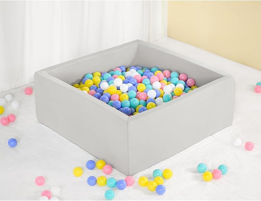 Square Foam Ball Pit for Toddler,35"x35"x12" Soft Ball Pit Pool with Removable Cover, Indoor Memory Sponge Ball Playpen Without Balls - Light Grey