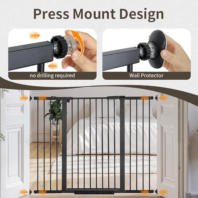 Extra Wide Dog Gate for Doorways Hallways 71.2"-76.7", 30 in Tall Baby Gates with Door No Drill, Auto Close Child Safety Gate for Pet Kid Doggie Cat Proof, Large Long Dog Barrier Indoor House, Black