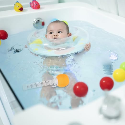 Floating Pool Thermometer Orange with Cartoon Design, Water Temperature Gauge for Bath, Hot Tub and Swimming Pool Use, Easy-Read Floating Bath Thermometer for Newborns
