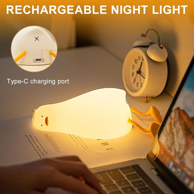 Lying Flat Duck Night Light,LED Squishy Silicone Nursery Nightlight,3 Level Dimmable Nursery Nightlight,Toddler Baby Night Light Christmas gifts for Kids,Nursery Touch Kawaii Lamp Room/House Décor