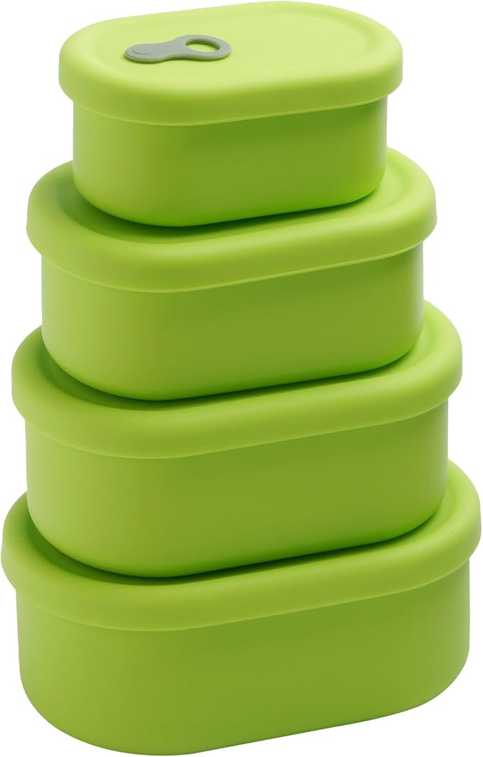 Premium Korean-Made Silicone Airtight Food Container with Steam Vent ??BPA Free, Leakproof, Microwave & Freezer Safe Meal Prep. & Leftovers Storage (Green Apple, 4p Multi-Size Set)