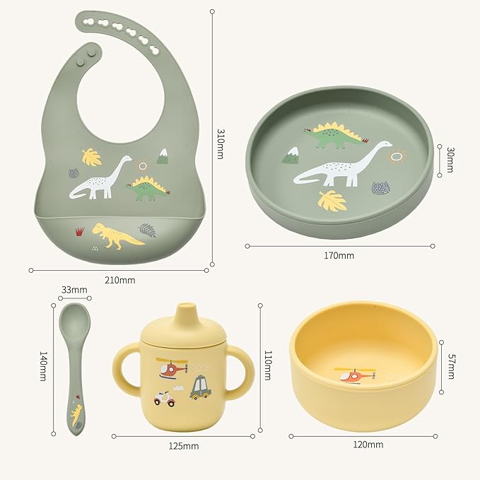 silicone baby feeding set, Baby Led Weaning Supplies，Cutlery Feeding Supplies, Baby Utensils Feeding Essentials for Starting Solidsï¼? Piece Set (Green)