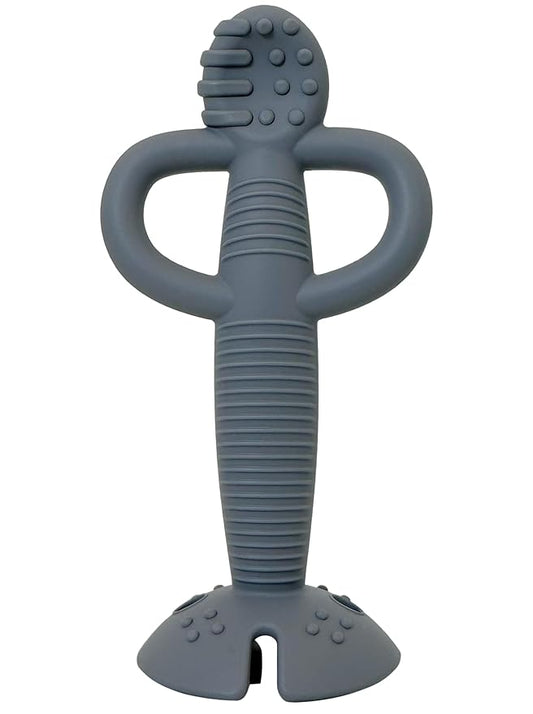 Busy Baby Teething Spoon - 2-in-1 Teether and Training Spoon for Self Feeding, Dishwasher Safe, BPA Free, Food Grade Silicone (Pewter)