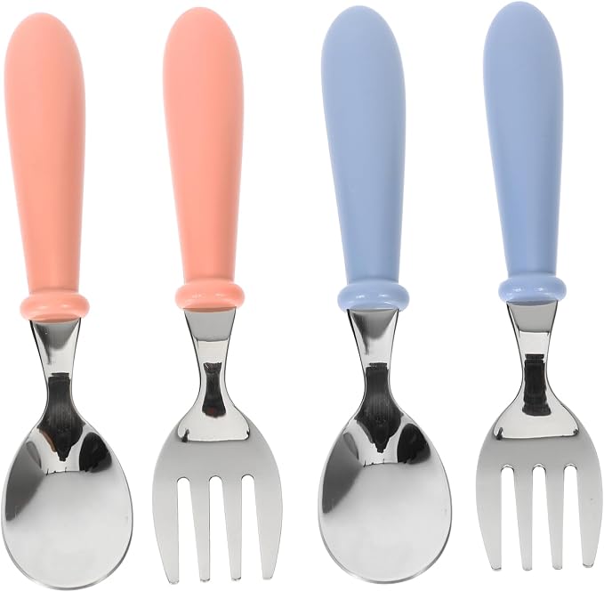4Pcs Silverware Set Stainless Steel Forks and Spoons for Essentials Non Slip Handles Lightweight Easy to Clean for Home School Use