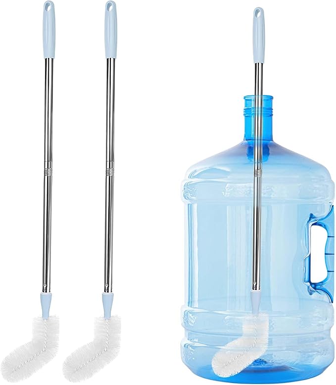 2-Pack 28??Long Bottle Brush, 3 and 5 Gallon Bottle Cleaning Brush, Water Bottle Brush with Bendable Replacement Brush Head, Nylon Bristles and Stainless Steel Handle Bucket Cleaning Brush