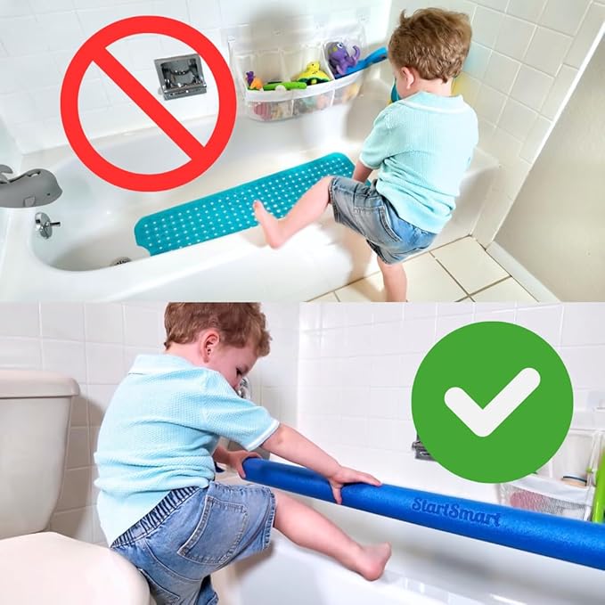 Bathtub Baby Gate Toddler Safety Bar - Non Slip Adjustable Height Bar for Baby Proofing, Child Proof Toddler Bath, Kids Bathroom Child Safety Products (Blue)