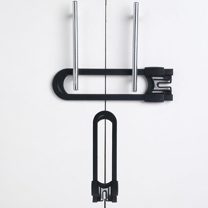 Sliding Cabinet Locks Baby Proofing ??Adjustable Child Safety Latches for Knobs & Handles ??2 Pack ??No Adhesive Drilling or Tools - Black