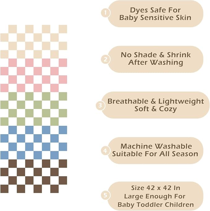 Ultra Soft Checkered Muslin Baby Blanket Pack of 2 Cotton Muslin Swaddles Blankets for Babies and Toddlers Girls Newborn 42 x 42 inches Cream and Pink