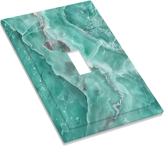 Turquoise Green Tiles Abstract Luxurious Print Decorative Light Switch Cover 1 Gang Single Toggle Device Electrical Faceplate Switchplates Decorator Outlet Wall Plate for Bathroom Kitchen Decor