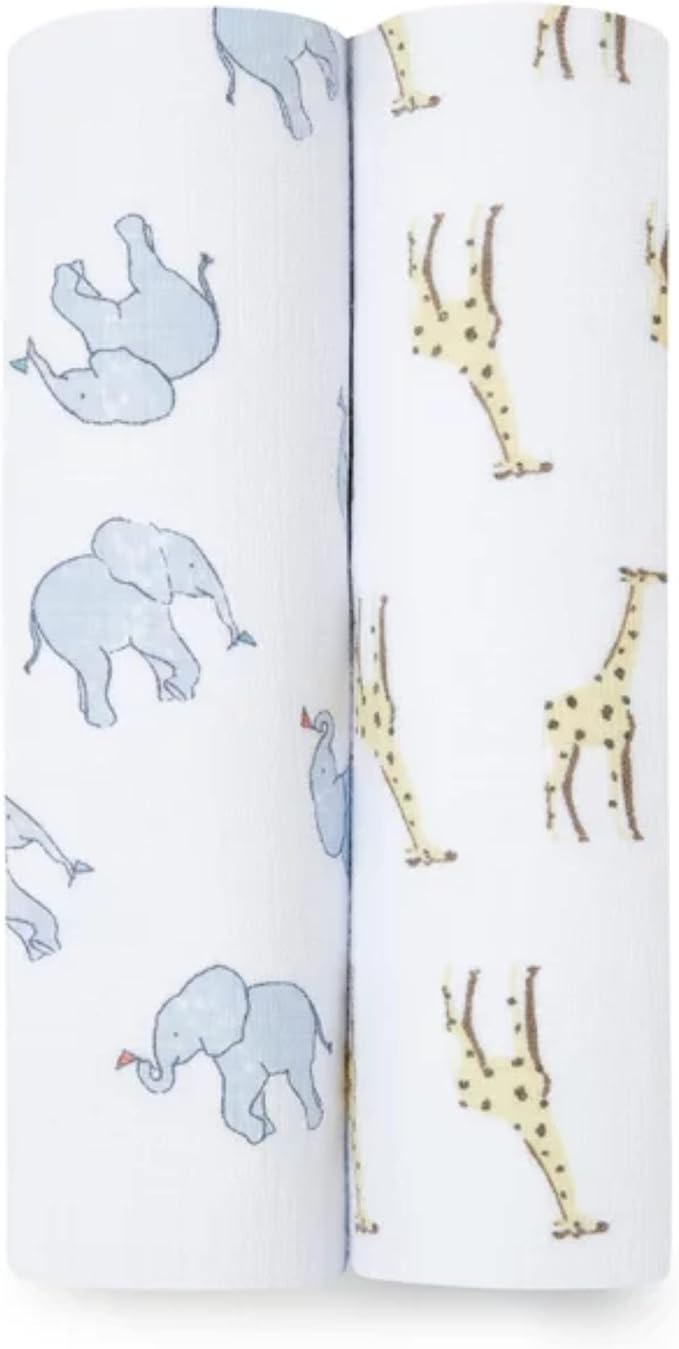 aden + anais Essentials Muslin Swaddle Blankets, Newborn Receiving Blanket for Swaddling, 100% Cotton Baby Swaddle Wrap, 2 Pack, Safari