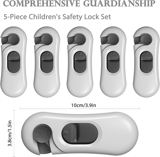 5 Pack Child Proof Refrigerator Lock, Baby Proofing Cabinet Locks, Oven Lock Child Safety ??No-Drill Adhesive Safety Fridge Lock for Fridge, Oven, Dishwasher & Windows(Grey)