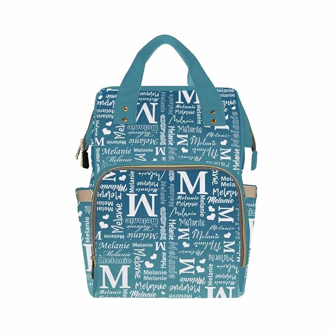 InterestPrint Personalized Diaper Bag with Name Custom Blue Gradient Monogram Nursing Bag Customized Logo Text Shoulder Bag Backpack Casual Daypack Bag for Sister BFF Shopping Present