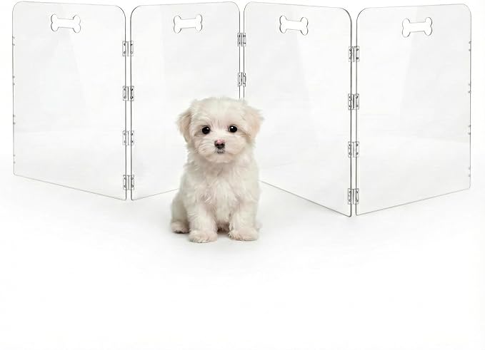 Acrylic Dog Playpen for House, Pre-Assembled Foldable Clear Gate Indoor with Handles, Free-Standing Pet Fence for Doorways for Small Dogs Puppy Cat Rabbit (4-Panel)