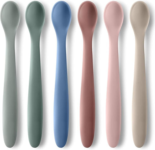 6-Piece Silicone Baby Feeding Spoons for First Stage Infant, Soft-Tip Easy on Gums I Training Spoon Self | Baby Utensils Feeding Supplies, Toddler Spoons Dishwasher Safe & Boil-Proof