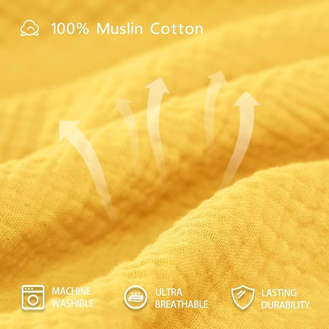 Muslin Swaddle Blankets for Baby Boy - 3 Pack 47x47 Inch Large Receiving Blankets, Soft Breathable Cotton Nursery Swaddles for Newborn, Infant & Todler (Yellow, White, Banana)