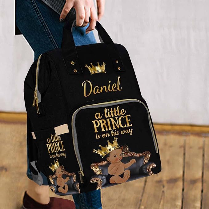 InterestPrint Custom Name Diaper Bag Backpack A Little Prince is on His Way Personalized Diapering Bag Nappy Bags Fashion Casual Daypack Travel Shoulder Bag for Unisex Hiking Camping Work