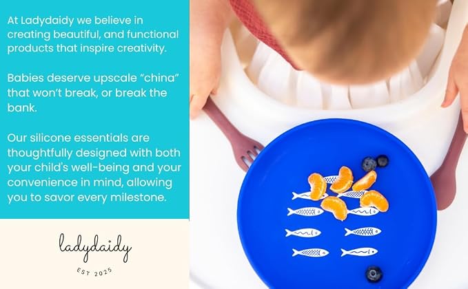 PREMIUM Unbreakable Silicone Baby Plate | Elegant China-Look Design for Baby Tableware | Suction Toddler Feeding Plate | Divider-free BPA-free | Essential Baby Items (Deruta)