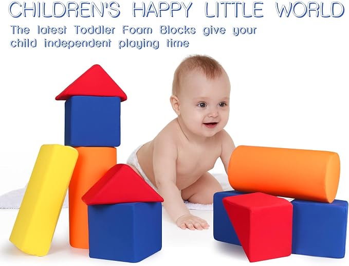 Toddler Foam Building Blocks, 12 PCS + 4 Kinds of Shapes Colourful Stacking Block Sets for Kids, Soft Foam Building Blocks Throwing Toys