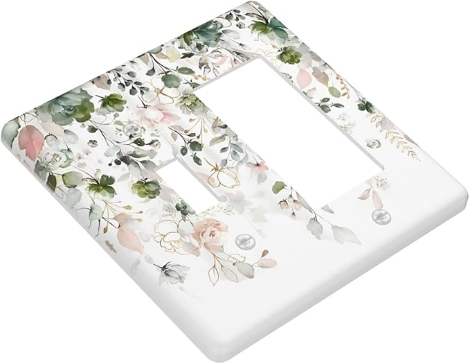 Green Pink Floral Flower Rustic Eucalyptus Leaves Wildflower Outlet Covers 1 Toggle 1 Rocker Combination Decorative Wall Plate Electrical Switch Plates Light Switch Cover Plate for Bedroom Living Room
