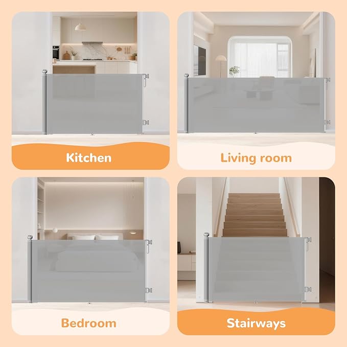 Retractable Baby Gate for Stairs & Doorways, Mesh Safety Gate for Child & Dogs, Child Gate with Door, 34" Tall, Extends Up to 71" Wide Baby Proofing for Home (Gray)