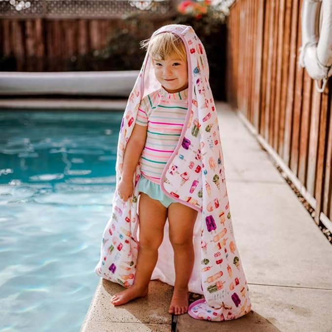 Little Unicorn Hooded Bath Towel | Absorbent Cotton & Terry Blend | Larger Size for Baby & Toddlers, 1-6 Years (Brain Freeze)