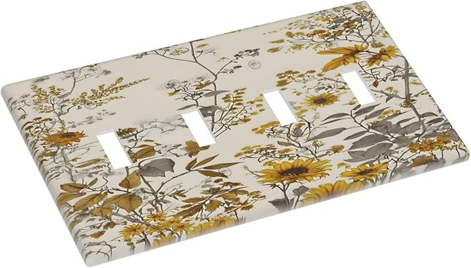 Boho Wildflowers Daisies Sunflowers Plant Floral Light Switch Covers Quad Toggle Electrical Faceplate 4 Gang Wall Plate Decorative Switch Plates Cover for Bedroom Living Room Decor