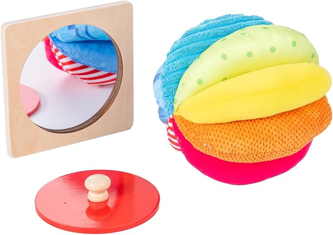 Montessori Baby Toys Play Kit - Mirror, Peekaboo, Knob Puzzle, Rainbow Fabric Ball - For 6-12 Months Toddlers